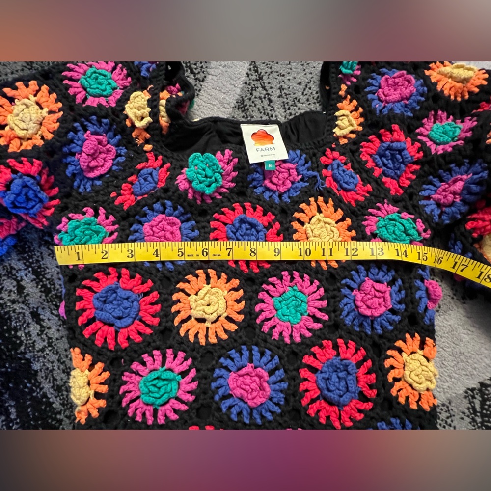 FARM Rio Colorful Crochet Flowers Sweater Mini Dress M - Picture 11 of 16